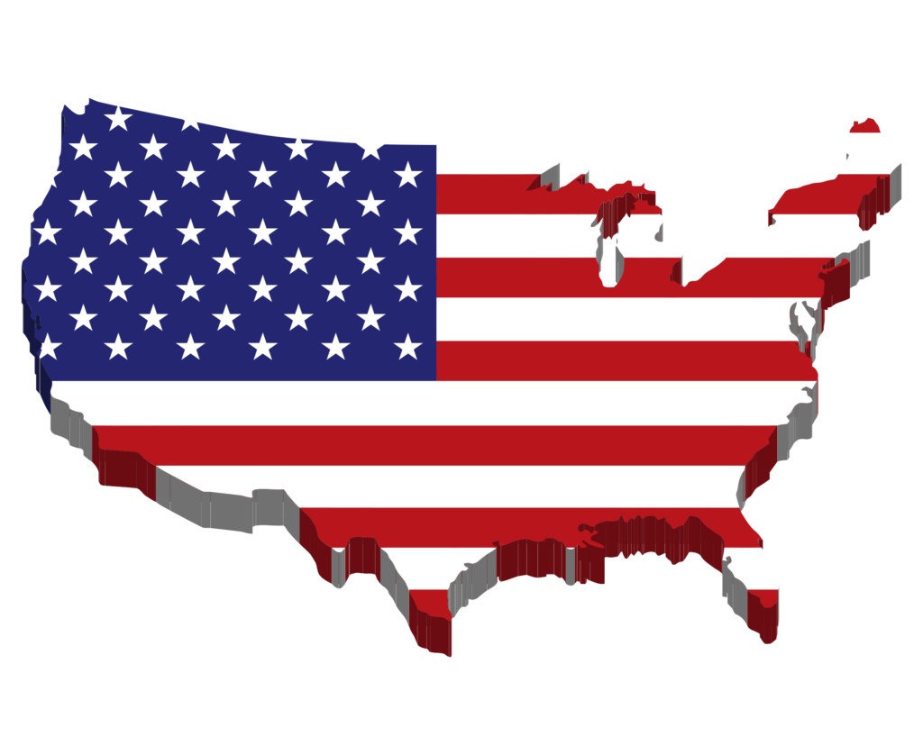 Map of USA with flag